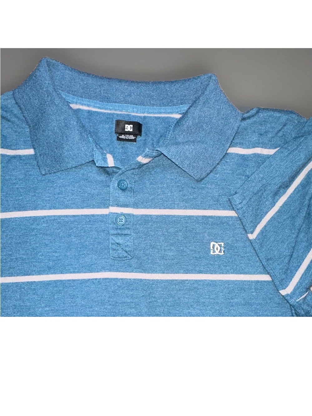DC Shoes Men's XL Blue/Gray Striped Polo Shirt Short Sleeve Logo